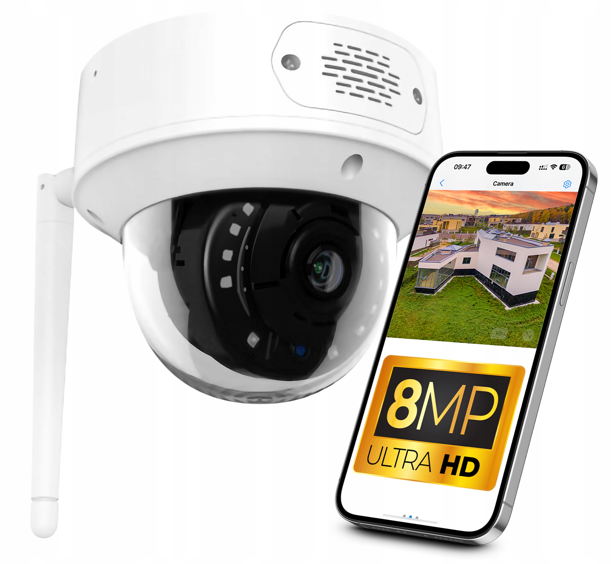 Kamera Ip WiFi 8MPx 4K Uhd Wewnętrzna Kopułka 2.8mm z Mikrofonem