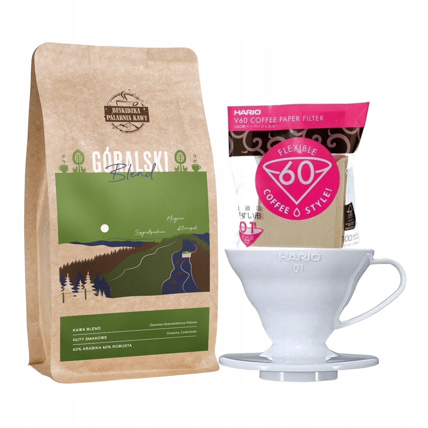 Levně Káva Horský Blend 250 g Drip Bílý Plastový V60-01 Filtry Bronz 100 ks