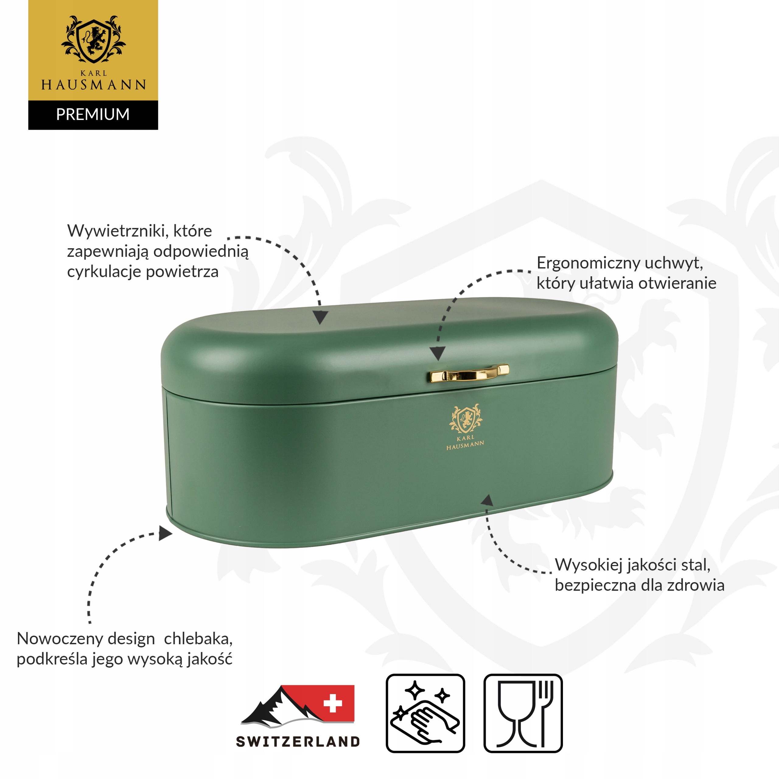 CHLEBAK POJEMNIK NA CHLEB NA PIECZYWO ZIELONY STAL NIERDZEWNA Kod producenta GS-03651