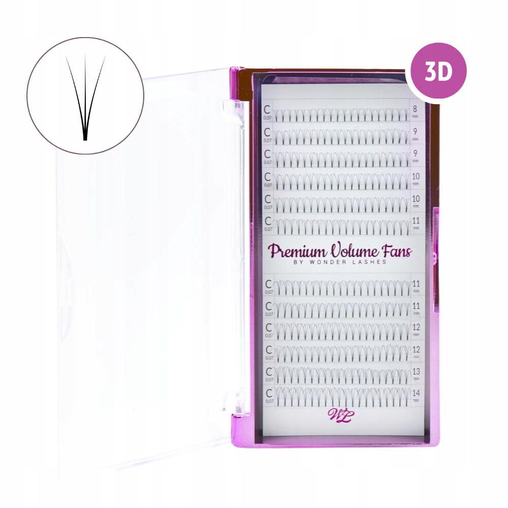 RZĘSY KĘPKI PREMIUM VOLUME FANS 3D C 0,07 8 MM WONDER LASHES 240SZT PALETKA