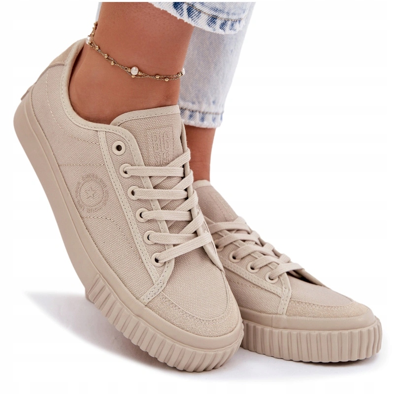 Trampki Damskie Big Star Niskie Materiałowe Sznurowane TT274106 Beżowe 41
