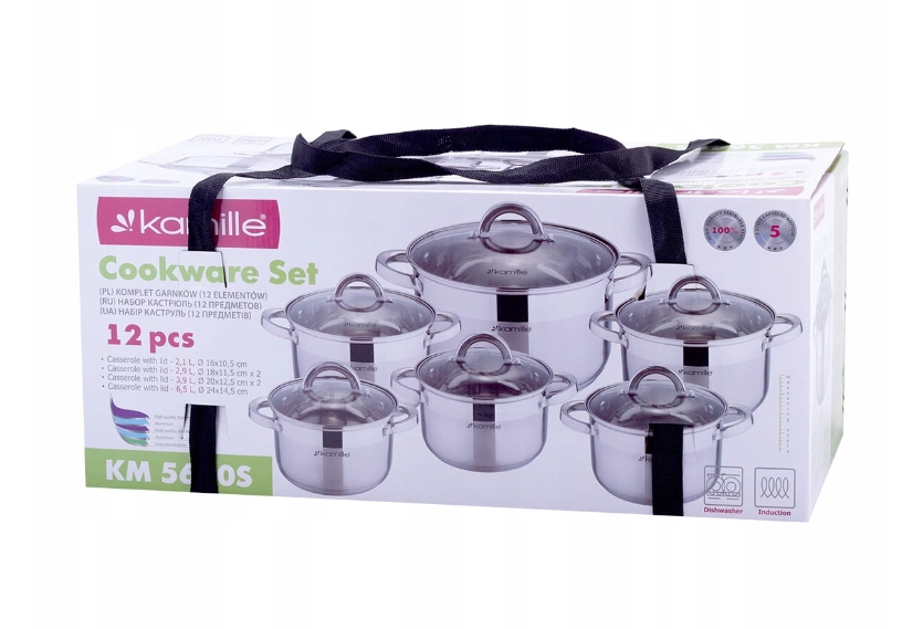 KOMPLET GARNKÓW 12EL SZKLANE POKRYWY INDUKCJA STAL Liczba elementów w zestawie 12