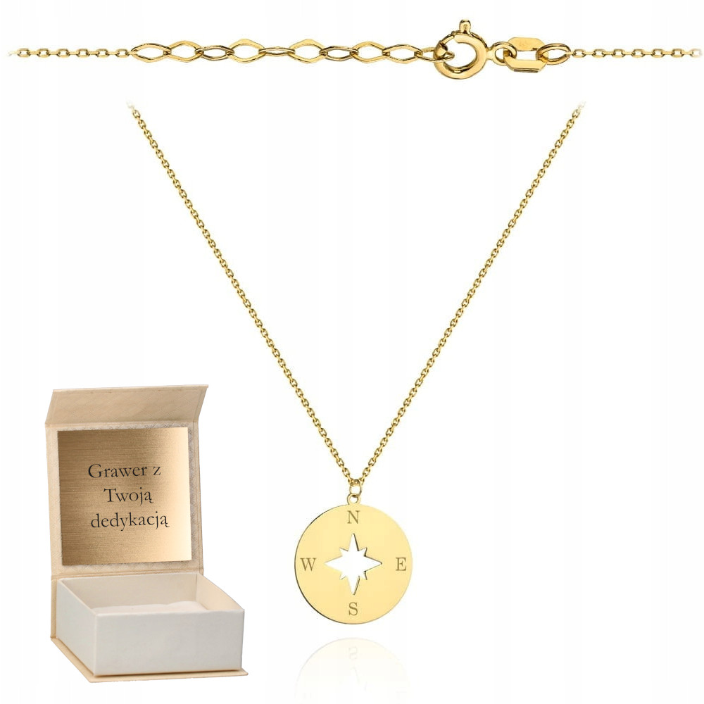 Zlatý náhrdelník Polární hvězda v kolečku kompas zlato ryzost 585 Gravírování