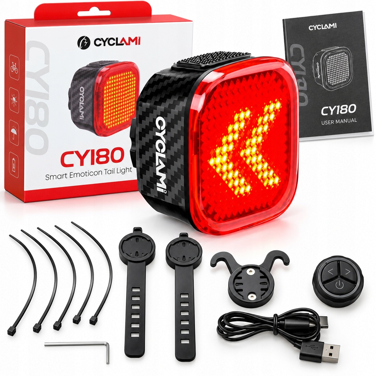 Lampka rowerowa tylna Cyclami CY180 30lm 14 animacji 500mAh Usb-c IPX6 Stop