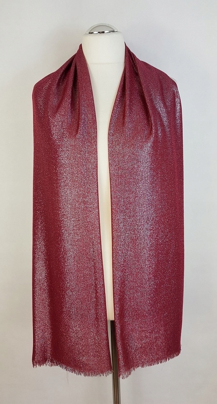 494 Elegancki SZAL na sukienkę BORDOWY SREBRZONY Kolor wielokolorowy