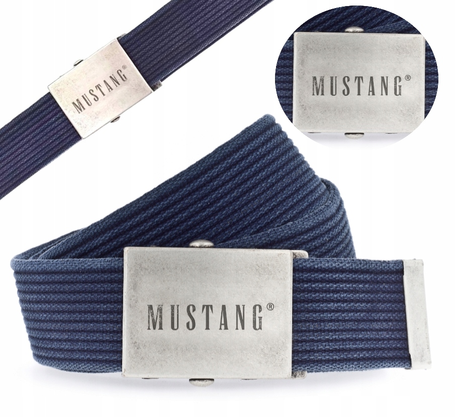 Pánský Ke Kalhotám Pásek Mustang Námořnická Modrá s popruhy a sponou, celková délka 110 cm