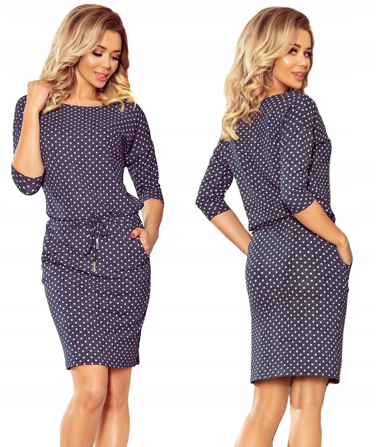 Jarní Sportovní Šaty Se Zavazováním V Pase, Džínová S Puntíky, Velikost Xs