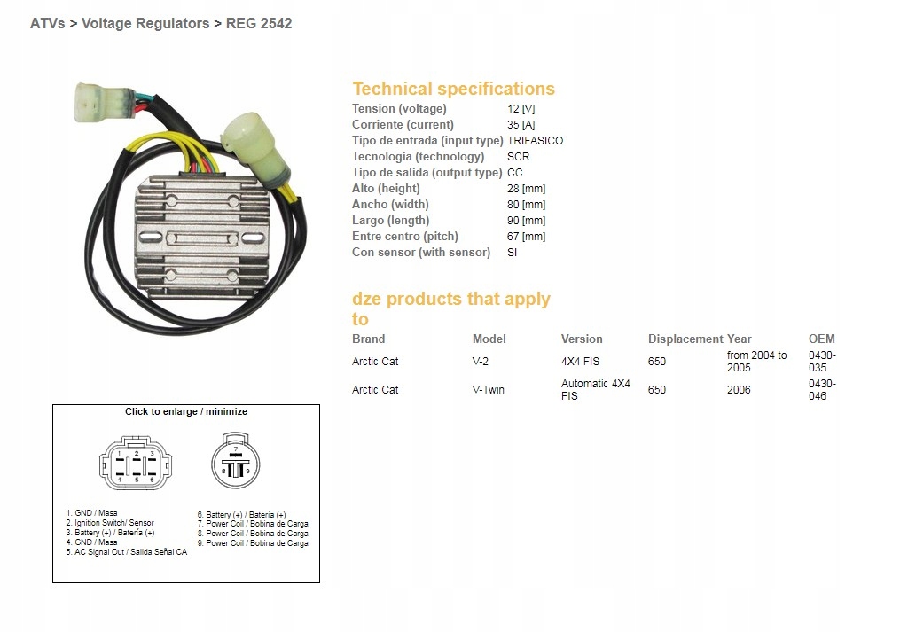 Regulátor Napätia Dze Arctic Cat 650 '04-'06 (OEM-0430-035, 0430-046) 12V3