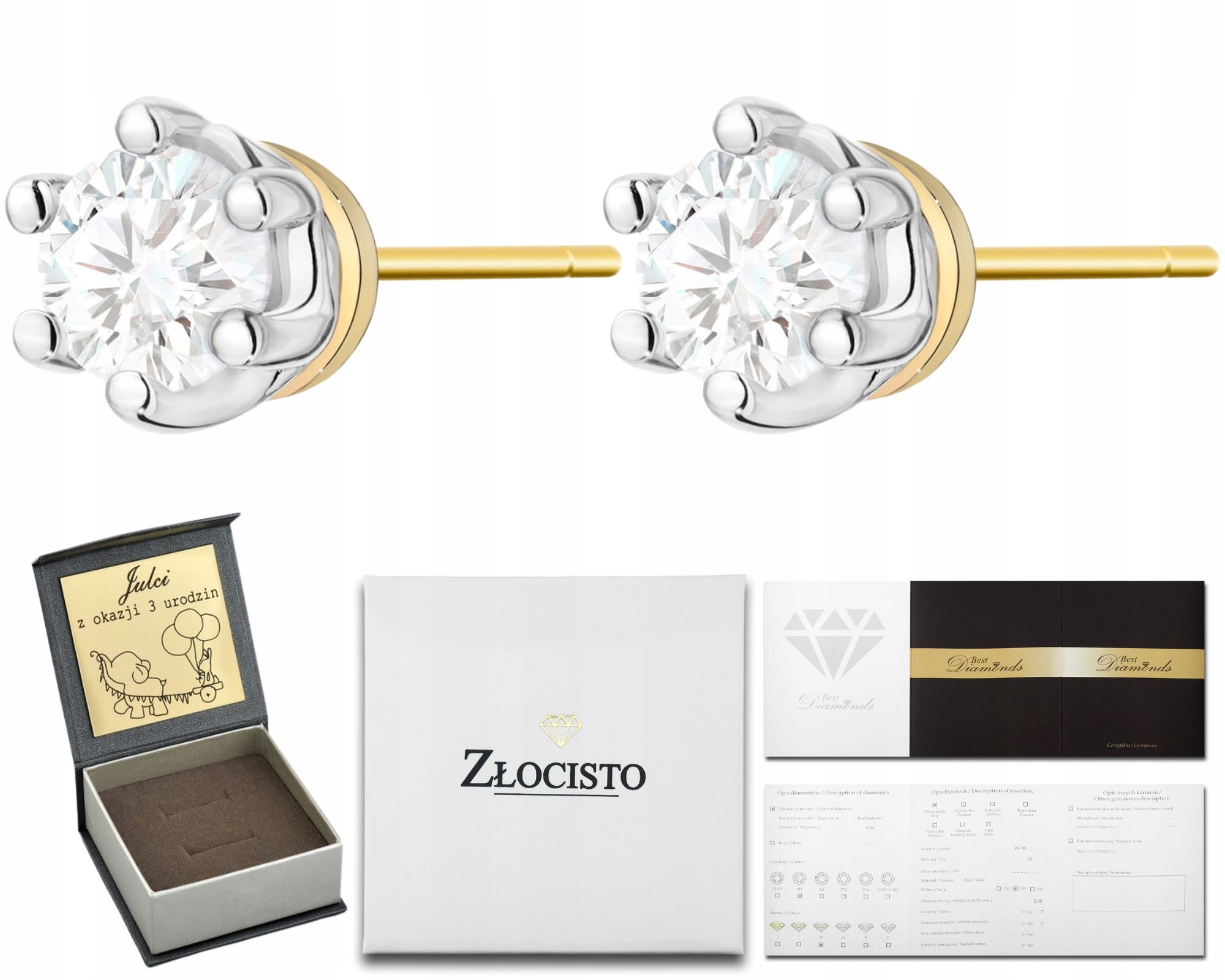 Zlaté Náušnice S Brilianty, Klasické Šrouby 585