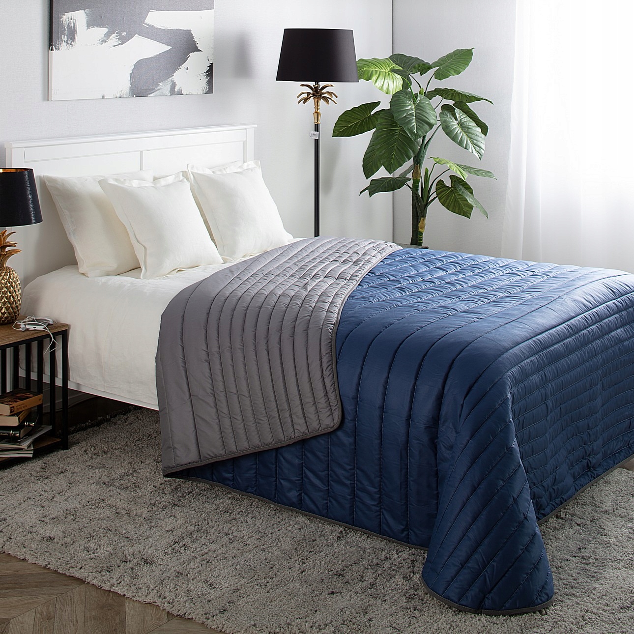 Dekoria Prošívaný přehoz Soft 220x240 cm, modrý