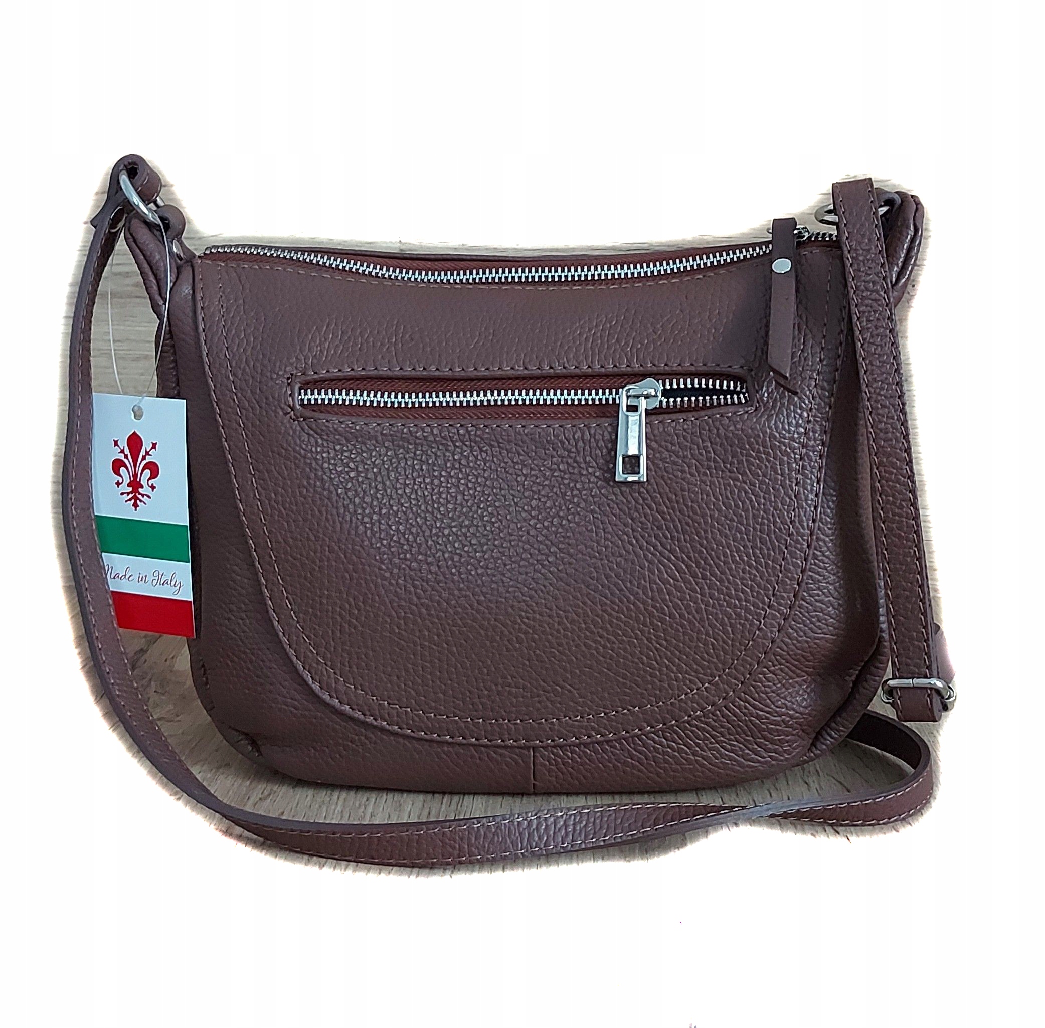 Velká italská kožená kabelka přes rameno Vera Pelle A5, prostorná, hnědá