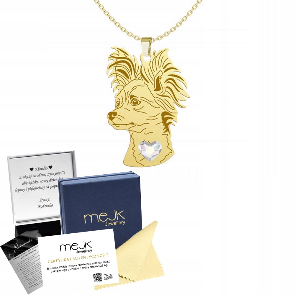 Zlatý náhrdelník s ruským psem Toy 925 Dárek Řetízek Gravírování Bonus