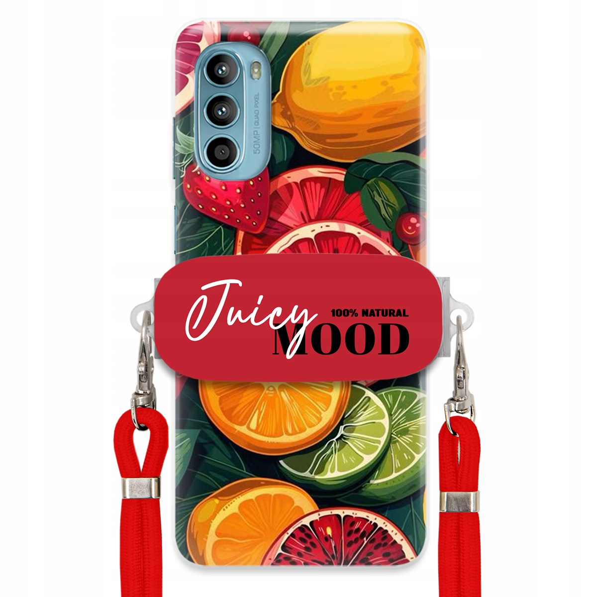 Pouzdro pro Motorola G52 Červené Crossbody vodítko Držák Juice Mood Ovoce