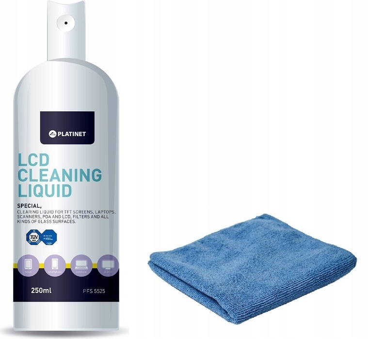 PŁYN DO CZYSZCZENIA EKRANÓW MONITORÓW LCD OLED 250ml + MIKROFIBRA