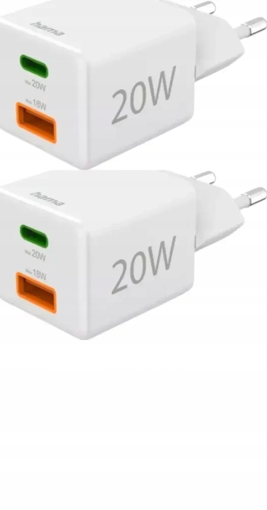 Hama Ładowarka sieciowa Mini 20W szybkie ładowanie Usb-a Usb-c biała x2