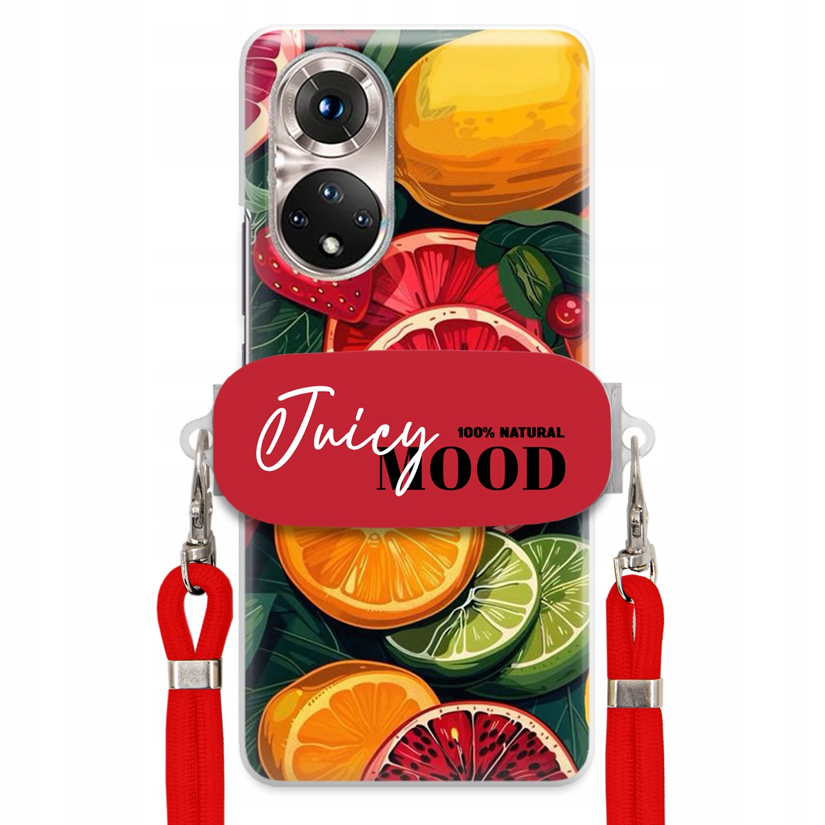 Puzdro pre Huawei Honor 50 Červená Crossbody vodítko držiak Juice Mood Ovocie