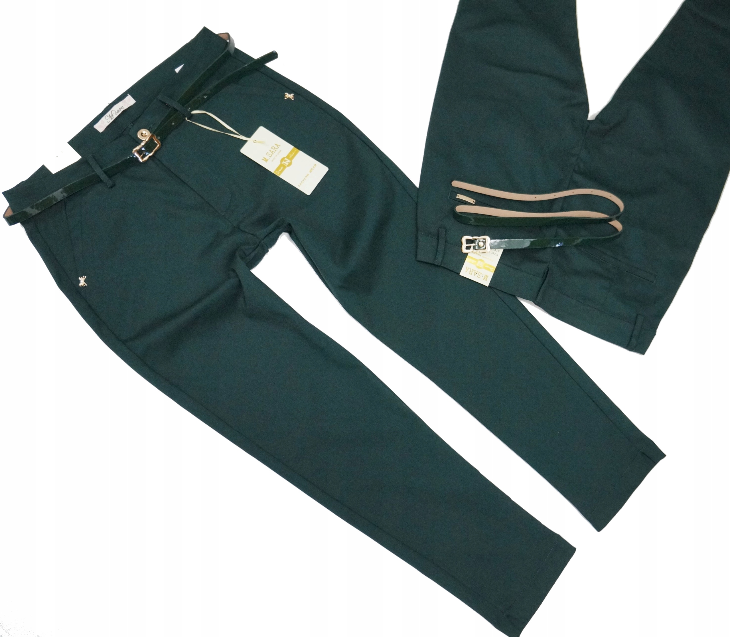 M.sara Spodnie Cygaretki 7/8 Elastyczne Butelkowa Zieleń 46 3XL