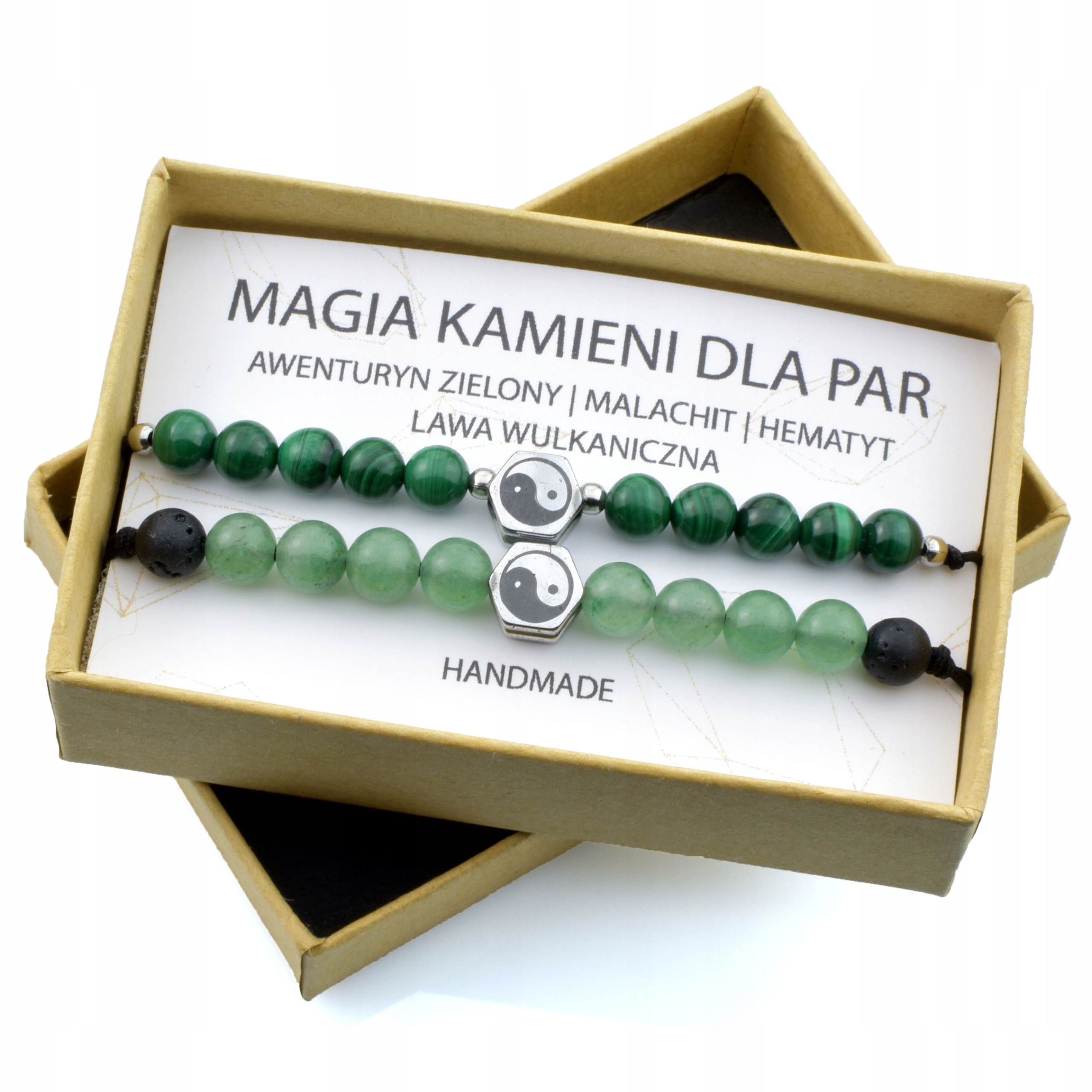 Náramky pro páry Dárek Valentýna Přírodní kameny Malachit Hematit