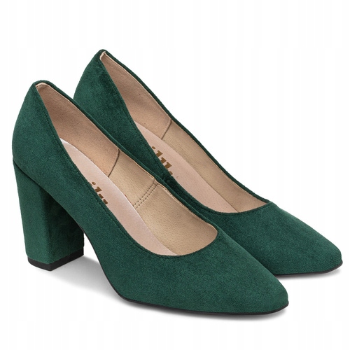 Brilu Polskie Zamszowe Czółenka Na Słupku Valentine Zielone 36