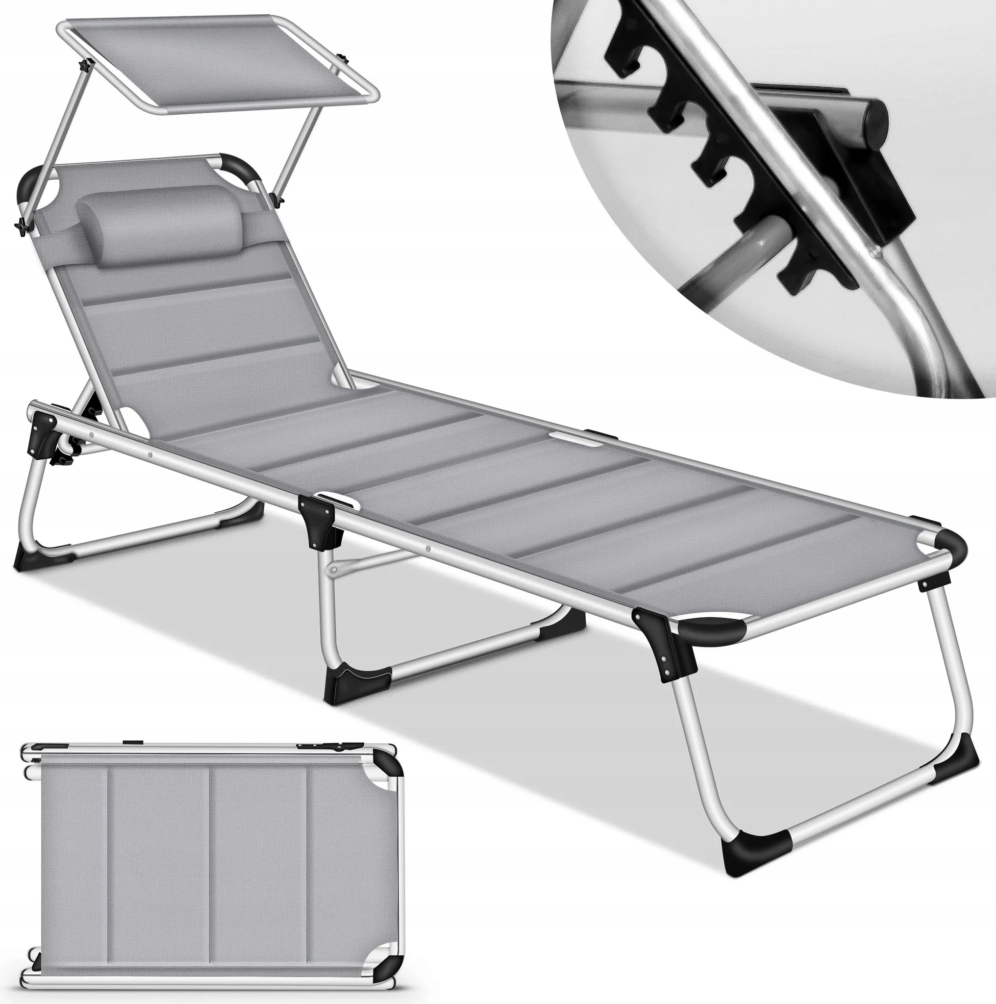 Ležadlo So Strieškou A Poduškou pod hlavu z hliníka, šedé, tillvex