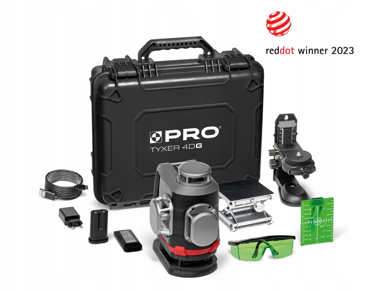 Laser akumulatorowy wieloliniowy 360° zielony Pro Tyxer 4DG ZestawPLUS
