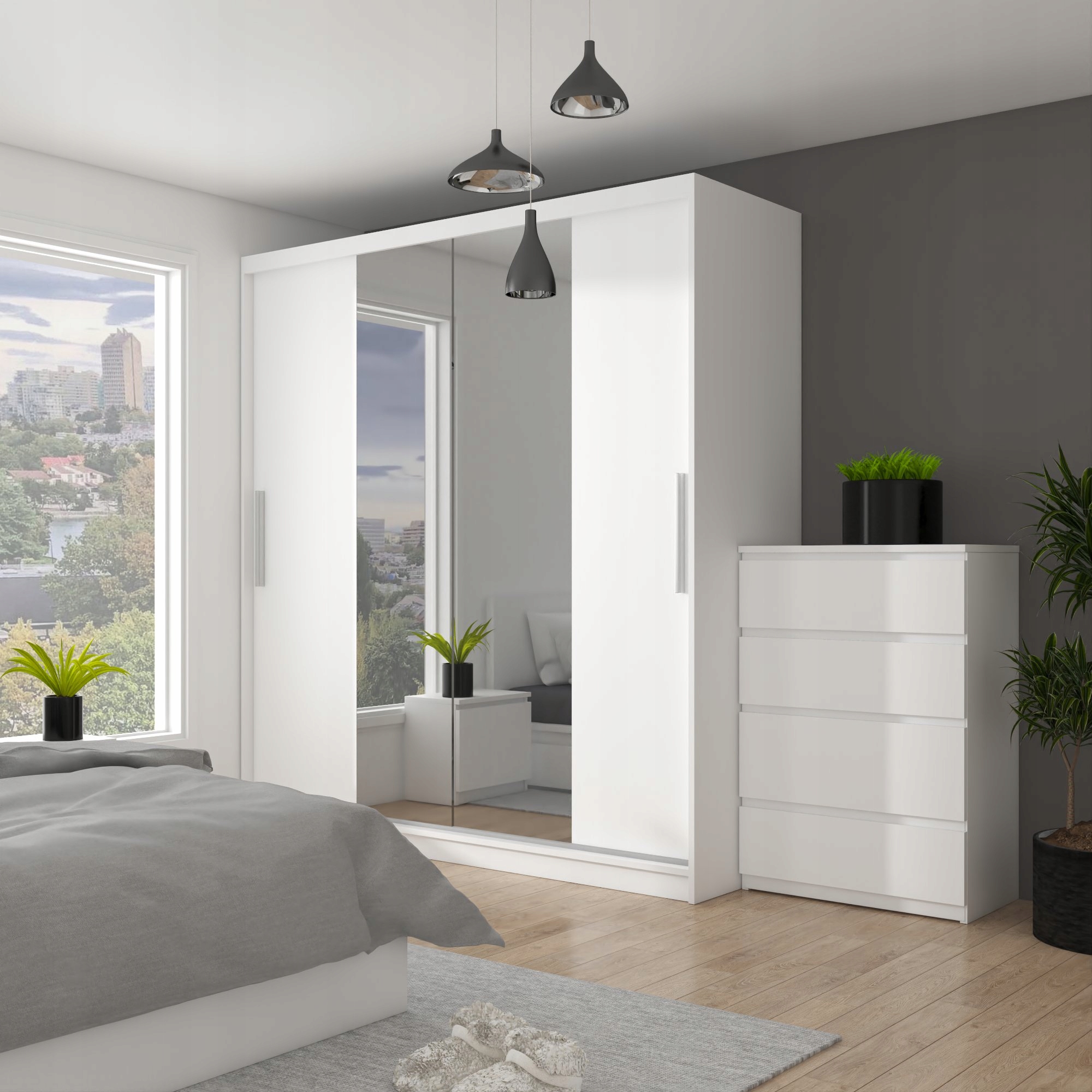 Szafa przesuwna z lustrem 200 cm Kod producenta ME VERONA SZP1/2/W/W/0/AL