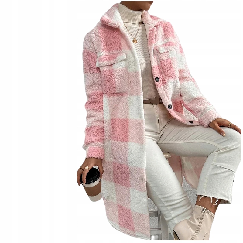 MODNY DAMSKI PŁASZCZ POLAROWY DAMSKI WEŁNIANY MISIEK FUTERKO OCIEPLANY