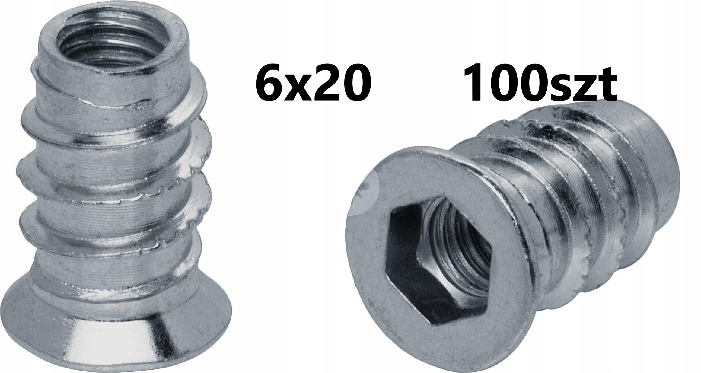 

100x Mufa M6x20 Dwugwintowa wkręt drewna wpustka