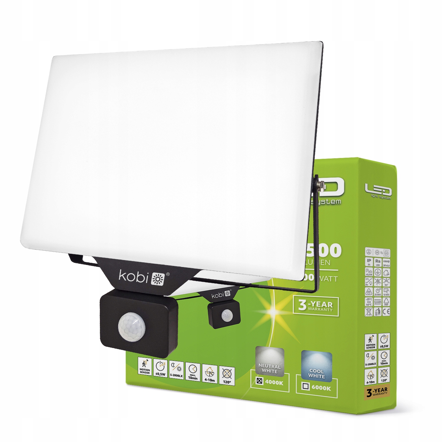 Halogenový Led reflektor se senzorem pohybu soumraku 100W 4000K IP54 Lls