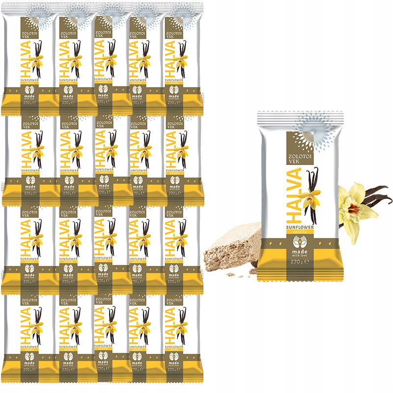 Zestaw Chałwa Słonecznikowa Waniliowa Złoty Wiek Tradycyjna 20 kostek 270g