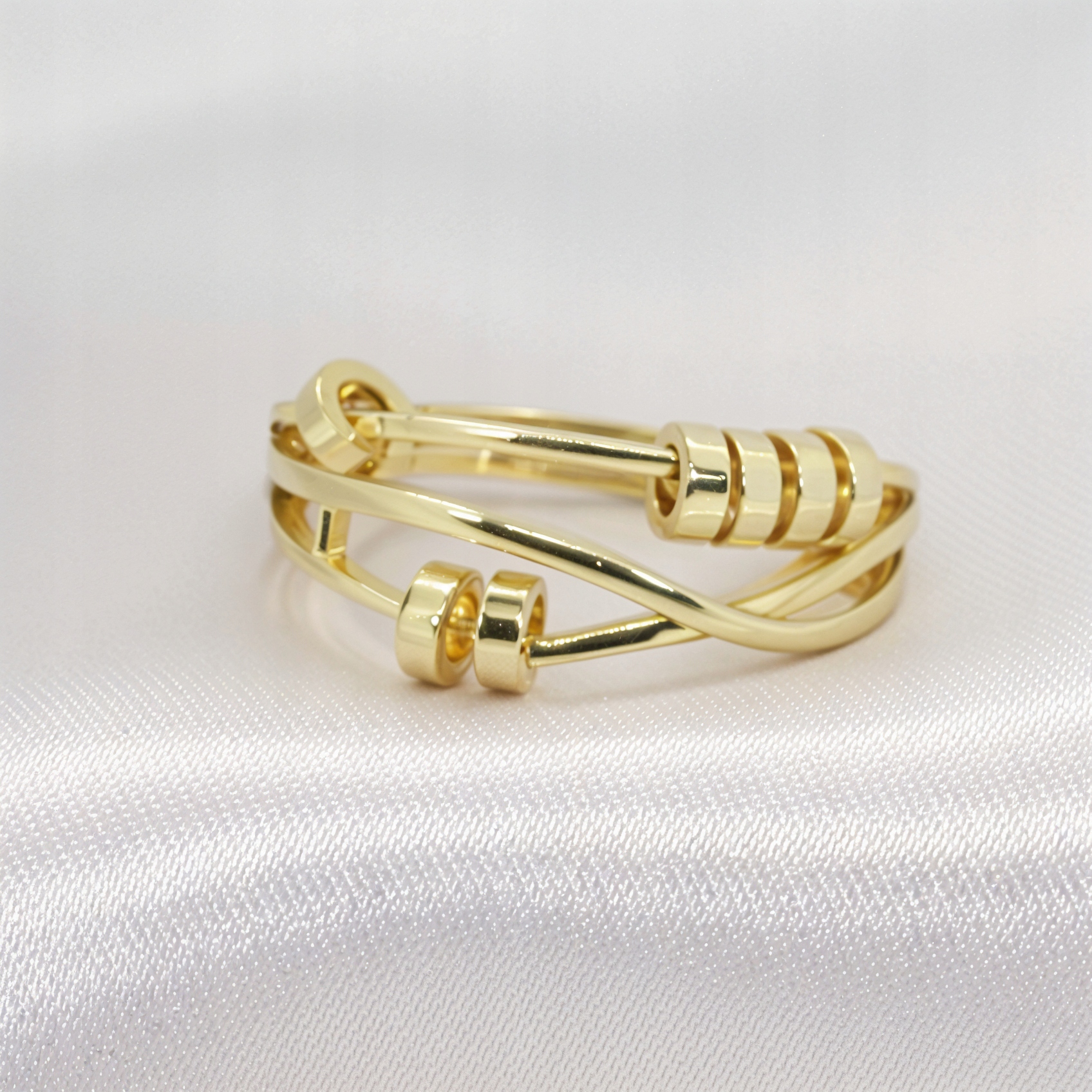 ZŁOTY ELEGANCKI PIERŚCIONEK antystresowy stal regulowany rozmiar prezent Marka CalmRings