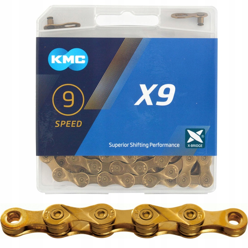 Łańcuch rowerowy KMC X9 9rz 114 og Ti-N ZŁOTY