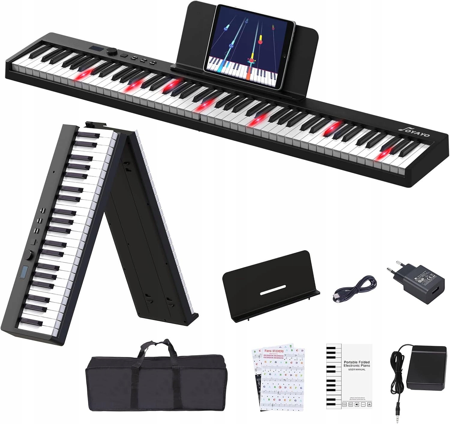 Oyayo Skládací piano 88 klávesami, skládací elektrická klávesnice