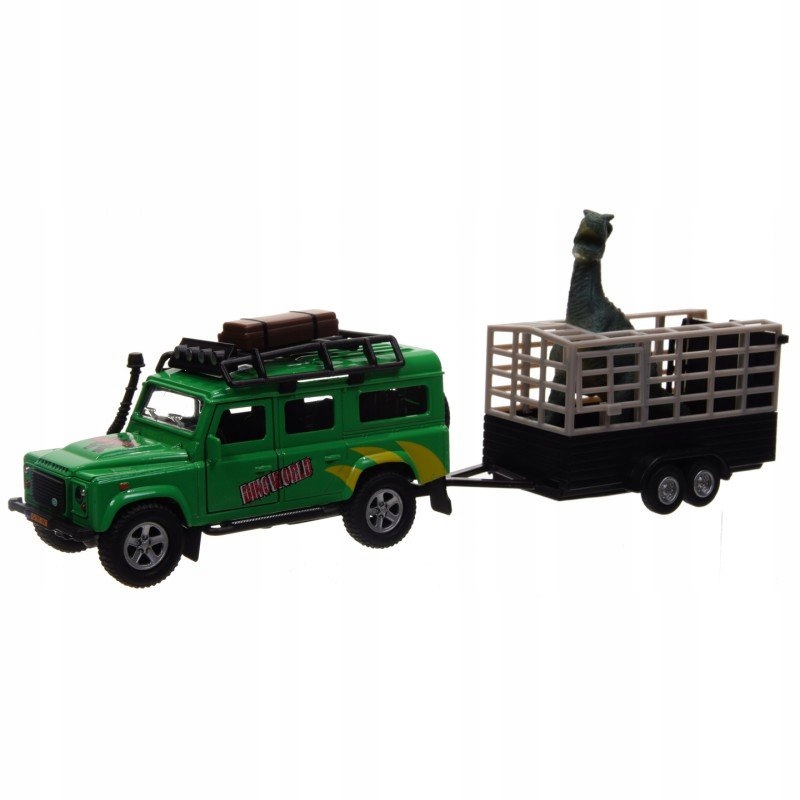 

Auto Land Rover Z Przyczepą i Dinozaurem