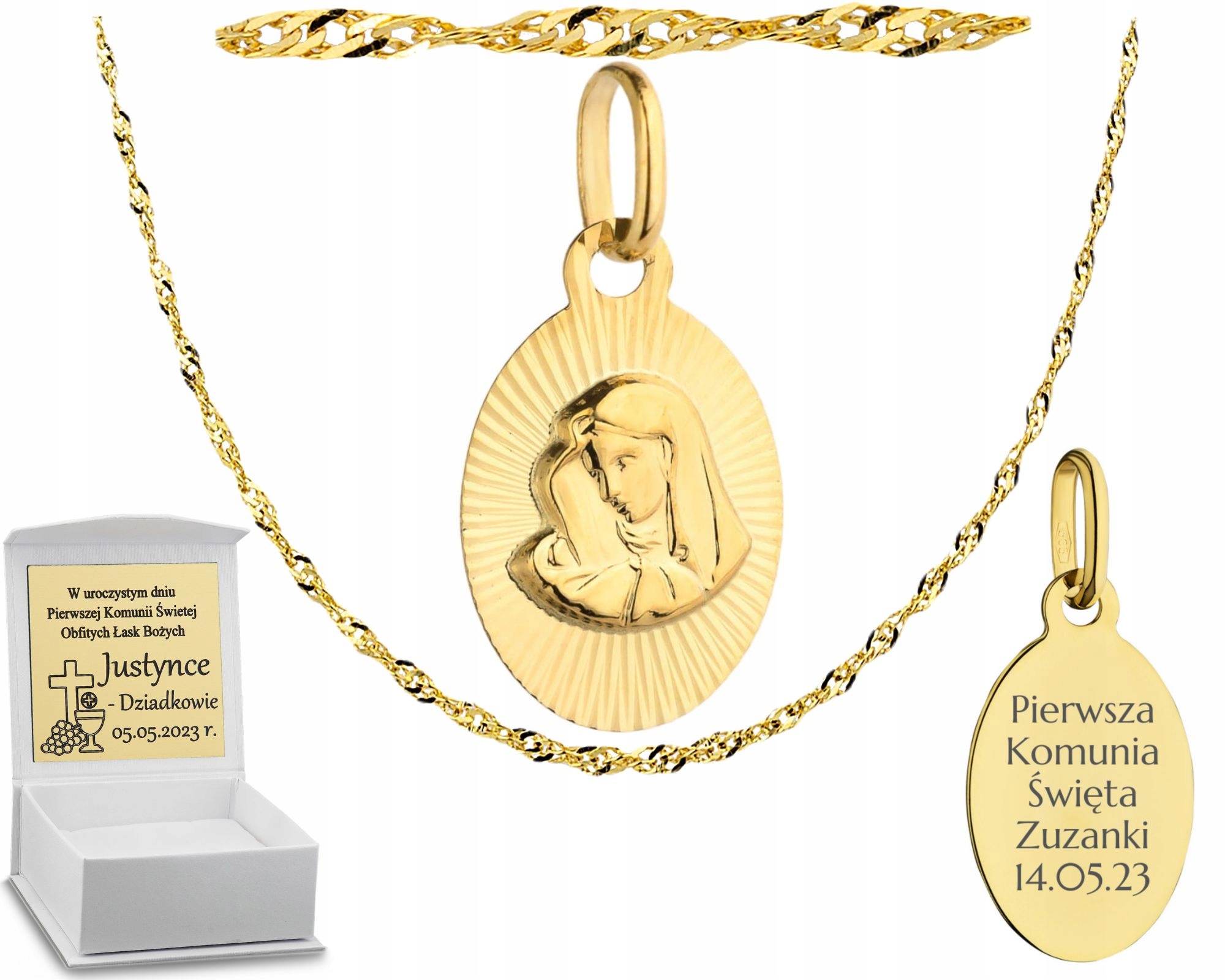 Zlatý Set Řetízek S Medailonkem Na Přijímání Křest Biřmování