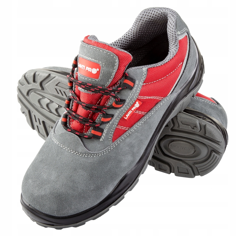 Półbuty Zamsz/oxford SZARO-CZERW.S1P Src, "45