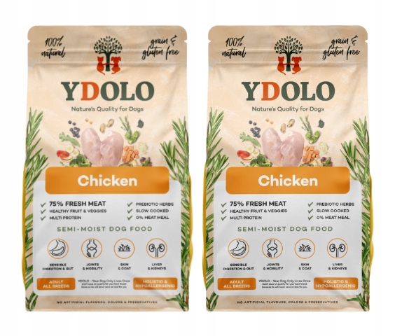 Ydolo Chicken kuře a ryby polovlhké krmivo pro psa 2x2,5kg Set
