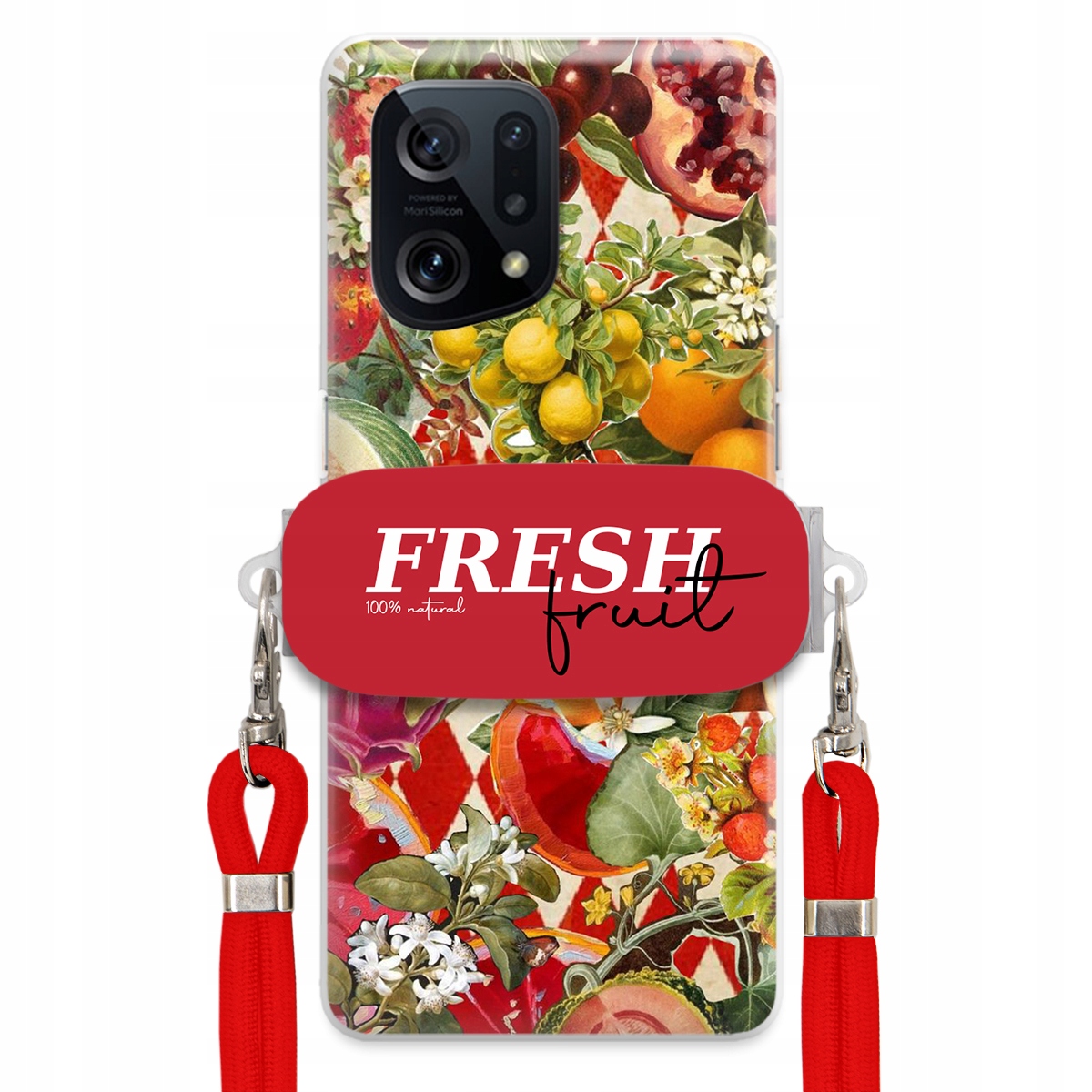 Puzdro pre Oppo Find X5 Červená Crossbody vodítko držiak Fresh Fruit Ovocné