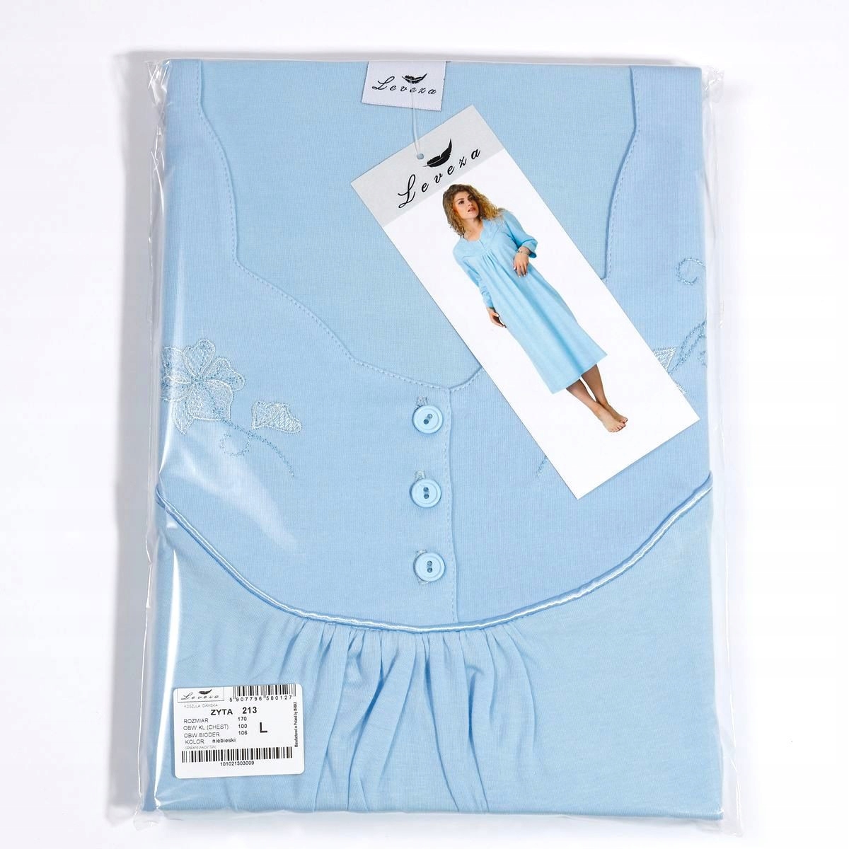 Bawełniana koszula nocna M-Max ZYTA niebieska M Wzór dominujący bez wzoru