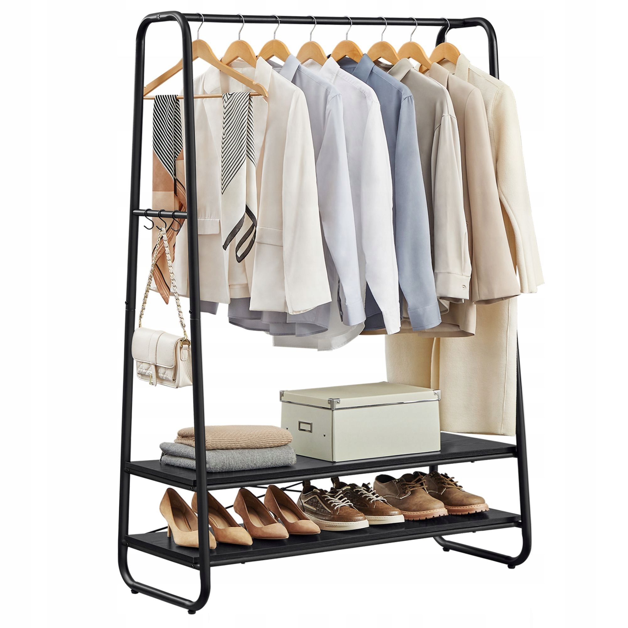 Stojaci vešiak na oblečenie šatňová lavička 2 police ebenová čierna 160 cm