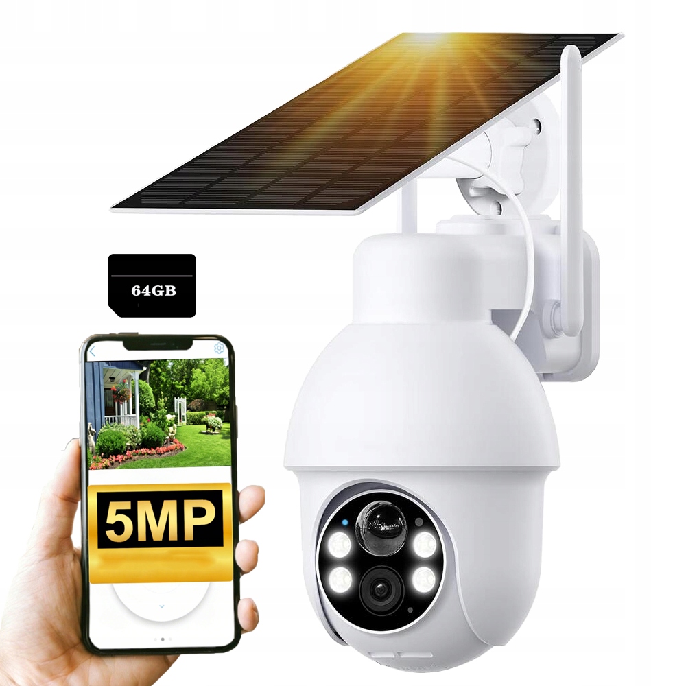 Kamera solarna Wi-Fi 5MPX Zewnętrzny obrotowy bezprzewodowy Ptz Z 64G Karta