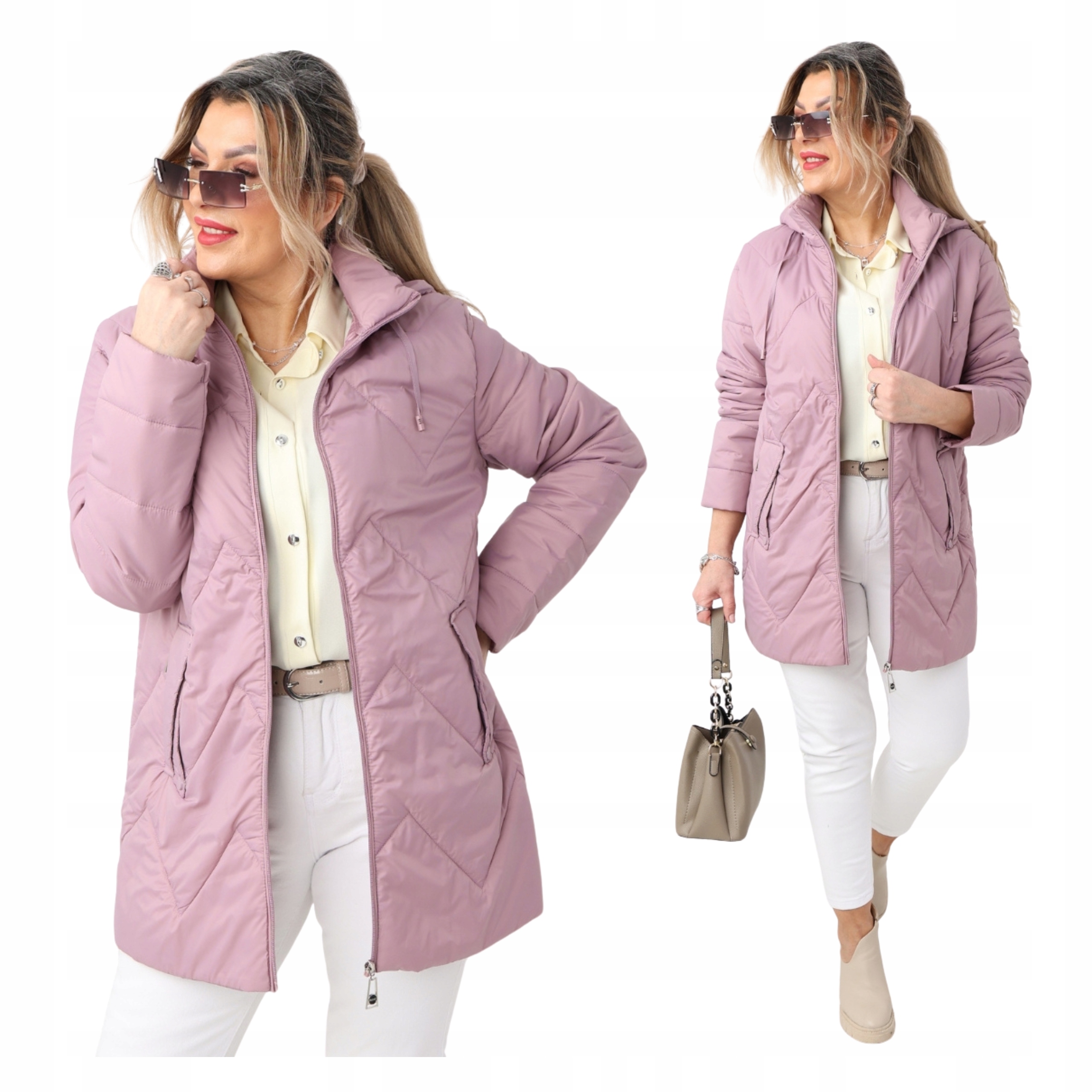 Kurtka Pikowana Damska Z Kapturem Lekka Przejściowa Duże Rozmiary Płaszczyk