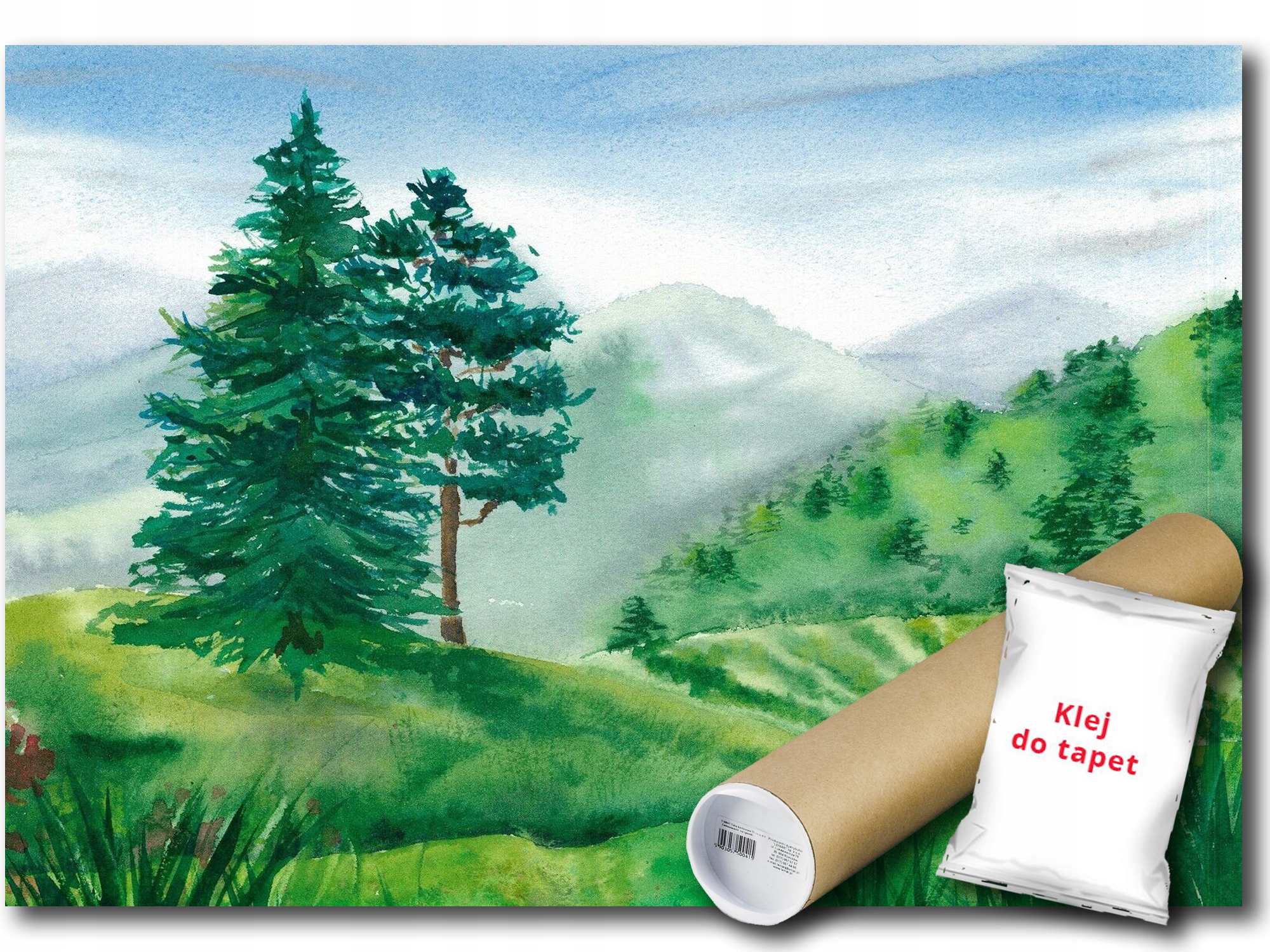 Fototapeta Flizelina Les Stromy Hory Louka Akvarel 400x280 lepidlo bonus
