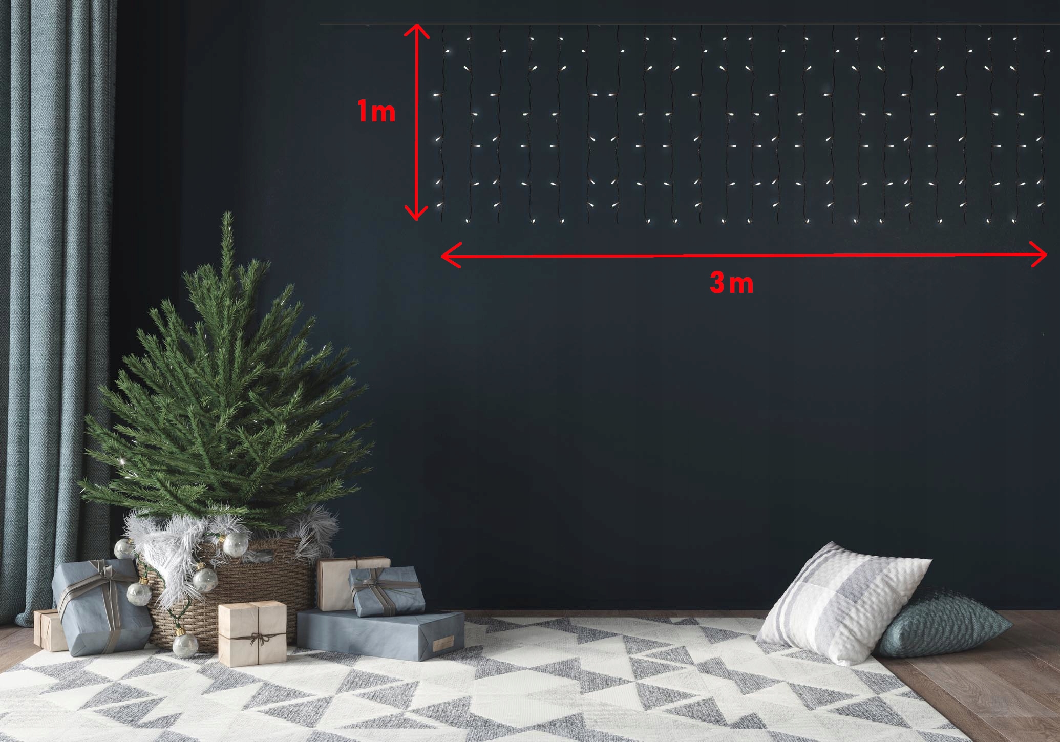 

Lampki Sople 3X1 wiszące Kurtyna Zimny Biały Led