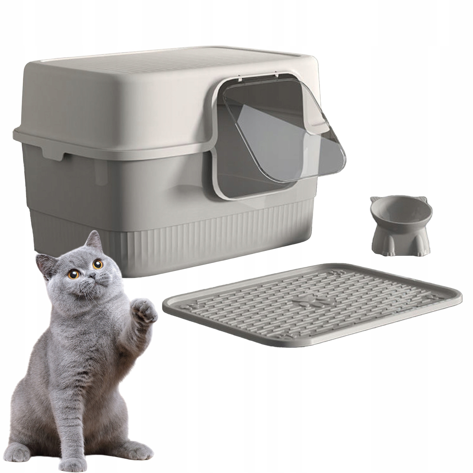 Levně Toaleta Pro Kočky S Šedou Uzavřenou Miskou Pro Kočky A Lopatkou Na Stelivo