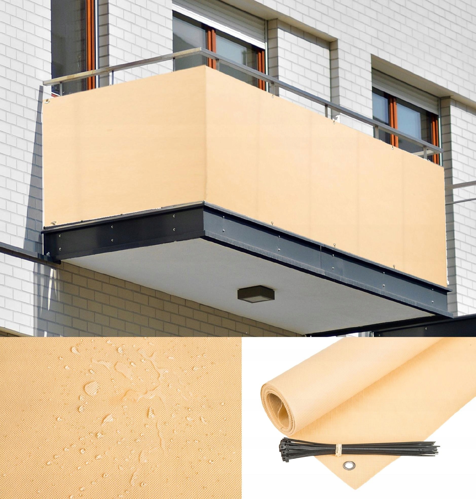 OSŁONA BALKONOWA 0,8X3M NA BALKON BEŻOWA + GRATIS!