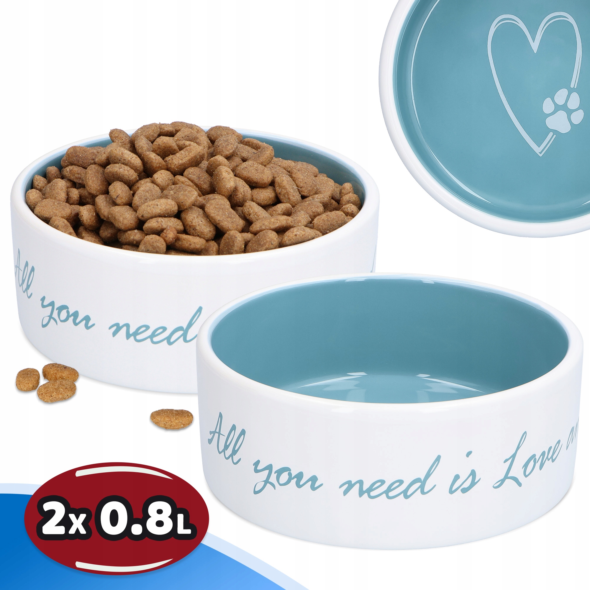 2x Miska Psa Štěňátka 0,8 Dvojitá Keramická miska Porcelánová Voda 8K