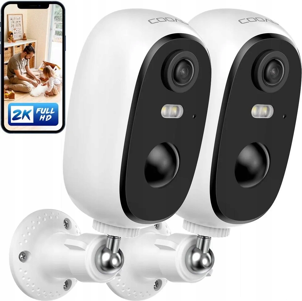 Cooau Kamera Ip Zewnętrzna Bezprzewodowa 2K 3Mpx Bateria IP65 2szt