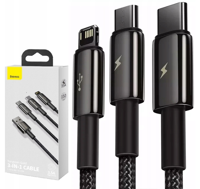 

Baseus Kabel 3W1 Usb Micro Lightning Type-c 3.5A