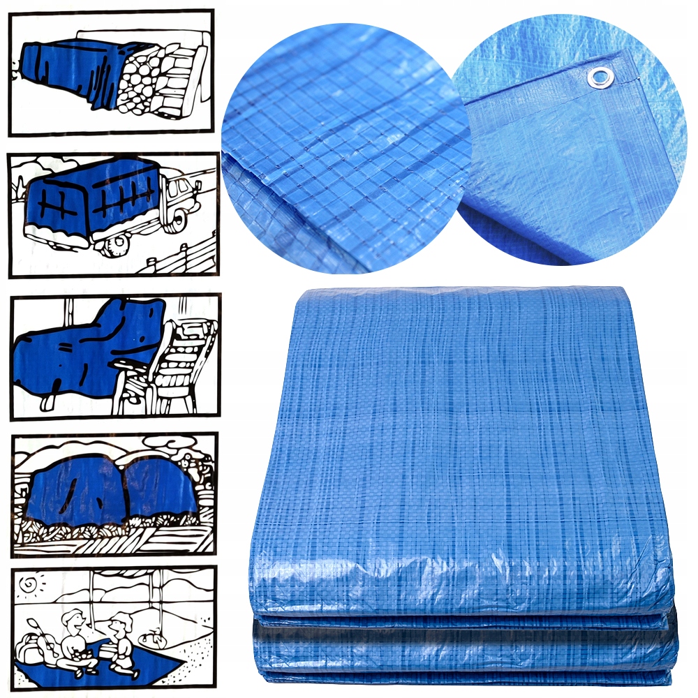 Plandeka 10x15 Duża Uniwersalna Niebieska Płachta Okrycie Wodoodporna Mocna